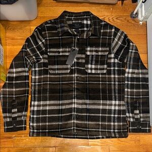 Magaschoni Men's Plaid Shirt Jacket - Black and Brown